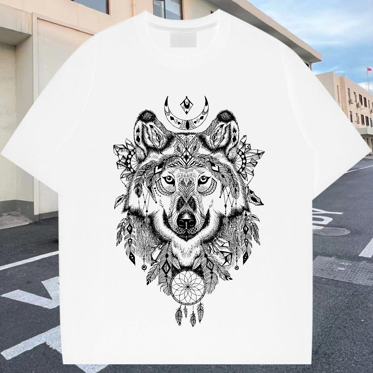 Wholesale Mens Tshirts 230g 100% Cotton Spring Summer wolf Graphic Pure Cotton Fashion Designer Men T Shirts Clothes