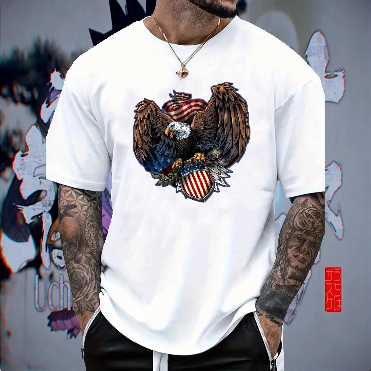 Wholesale Men Tees 230g Pure Cotton Casual Beach eagle Floral Print Short Sleeve O-Neck Fashion New T-Shirts Tops Shirt