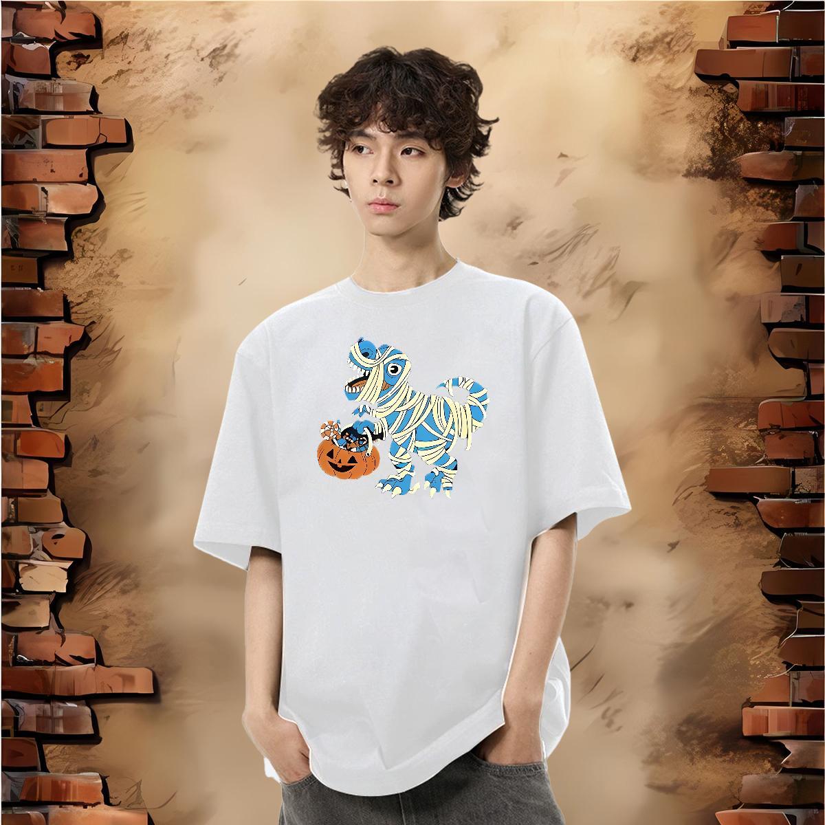 Custom T-Shirts for Men 230g Cotton halloween High Street Hip Hop Tee Shirt Short Sleeve Soft Cool Men Clothes T-Shirt DIY Printed