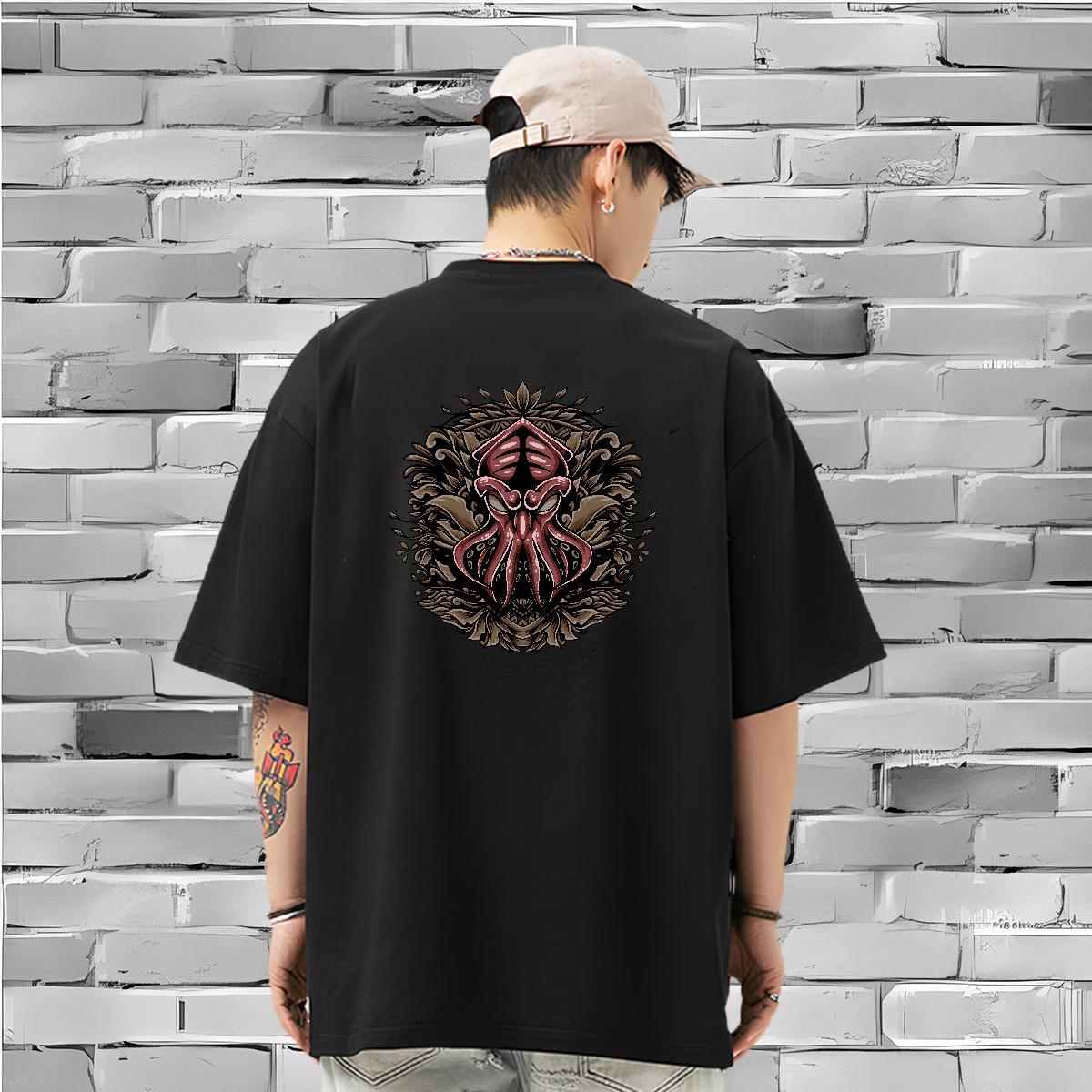 Customized T Shirts Men 230g 100% Cotton octopus Street wear Hip Hop Tops Crew Neck Breathable Soft Tshirts Graphic