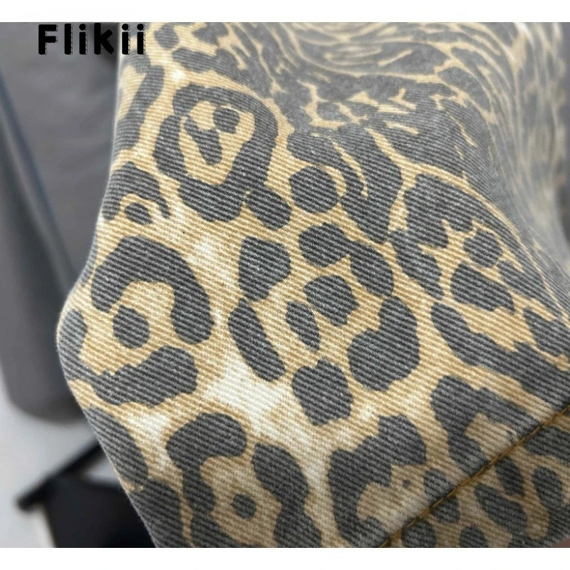 American Retro Leopard High Waist Baggy Jeans Womens Casual Pockets Hip-hop Pants Spring Y2K Oversiz Panther Denim Trouser 240806