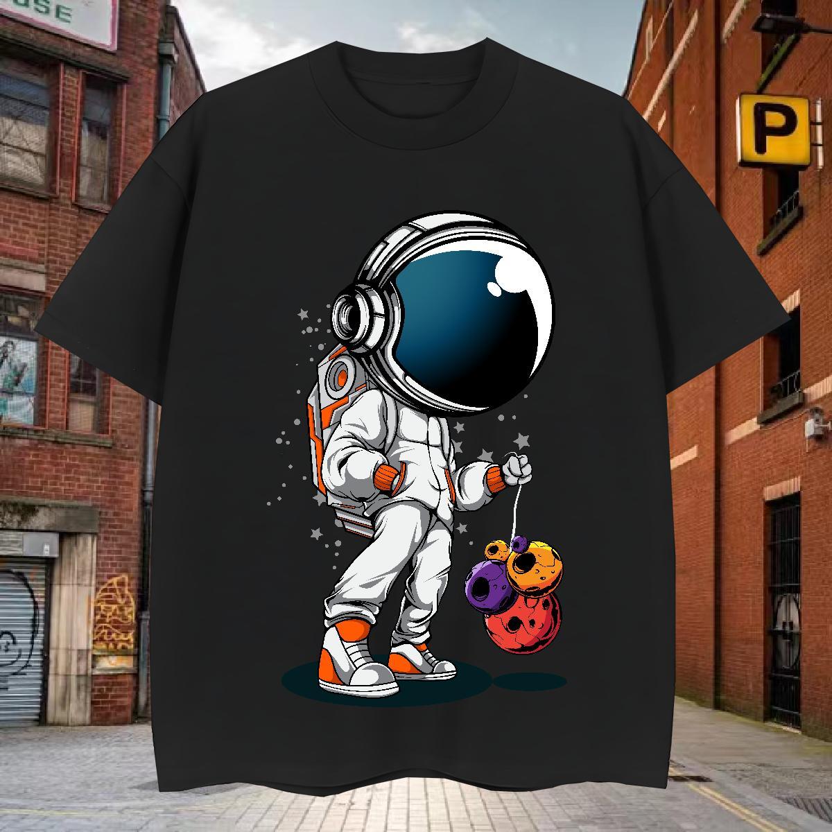 Mens T Shirts 230g 100% Cotton cosmonaut Street Casual Pure Cotton Black Oversized Tshirt for Man Woman DIY Designer Tops Tees