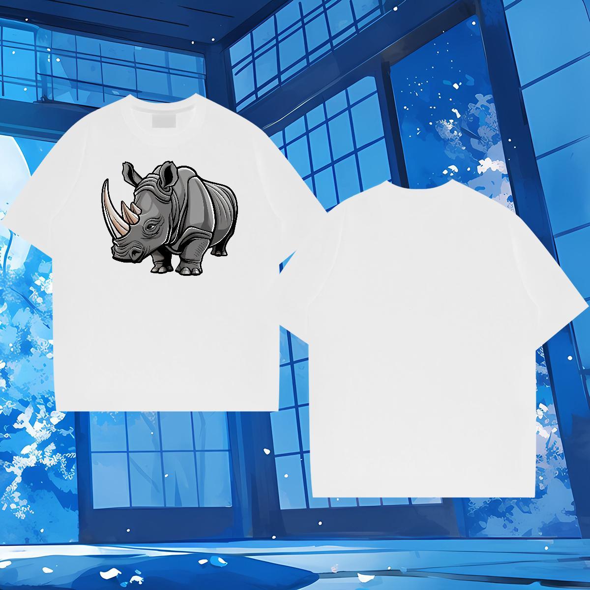 Custom T-Shirts for Men 230g Pure Cotton rhinoceros Spring Summer Clothes Round Neck Short Sleeve Popular Men Tees Skull
