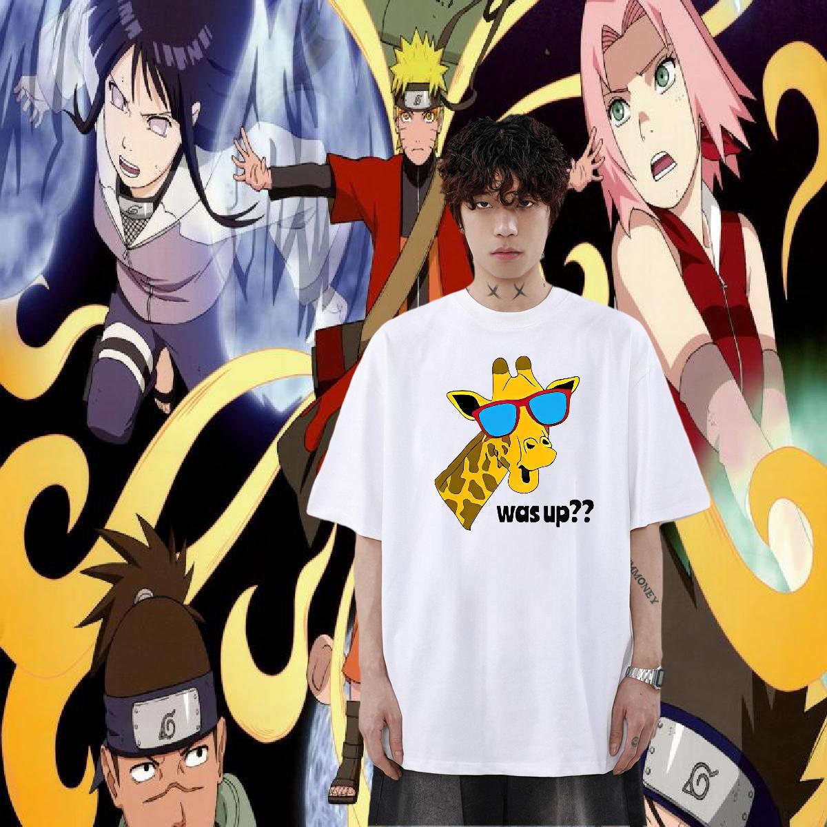 Casual New T-Shirts for Men 230g Cotton Deer High Street Hip Hop Clothings Short Sleeve O-Neck Loose Men Tshirts Anime