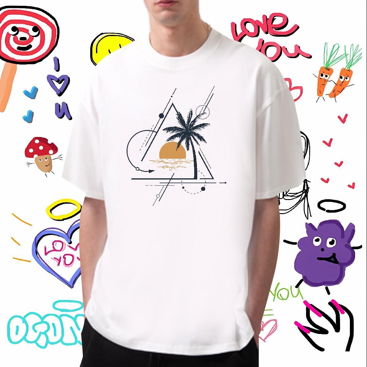2024 Men T Shirts 230g 100% Cotton tree Daily Outfit Clothes Short Sleeve O-Neck Comfortable Men Tees Plus Size Custom