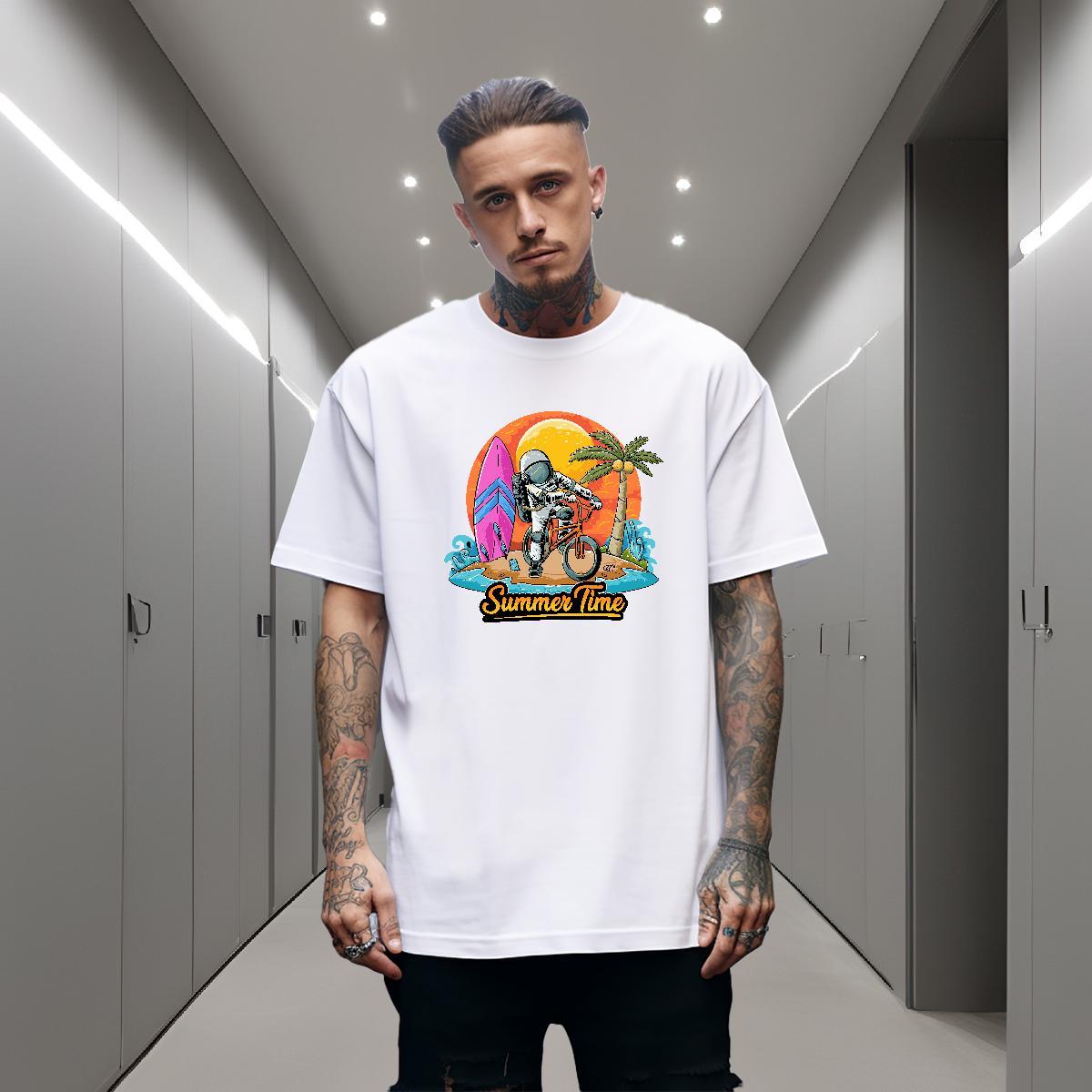 T-Shirts 230g Cotton spaceman Daily Outfit Breathable Crew Neck Custom Big Size Men Tshirts Stylist High Quality Tops Tees