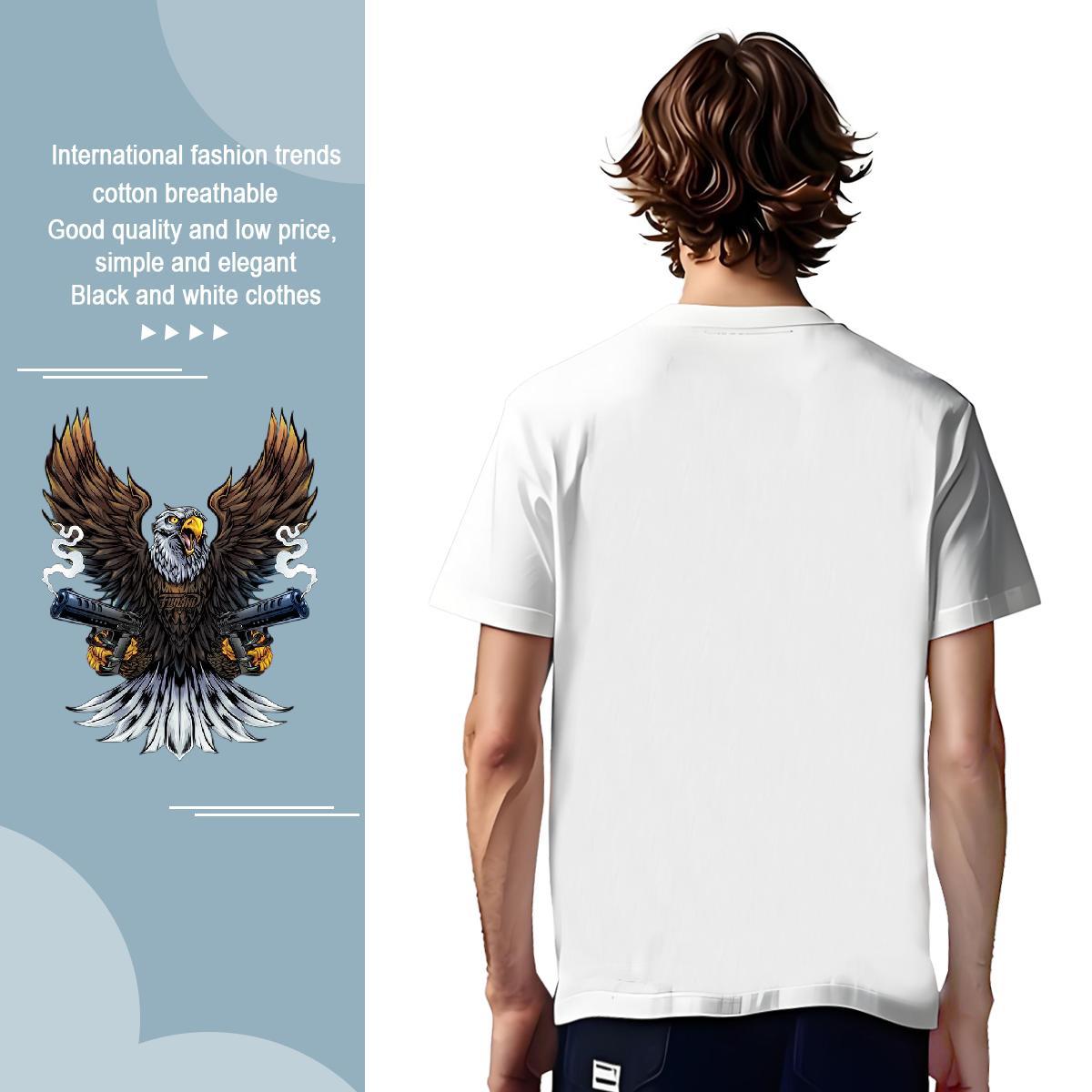 Mens T Shirts 230g Pure Cotton eagle Home Outdoor Breathable Short Sleeve Asian Size Men Tops Tees Stylist High Quality Polos