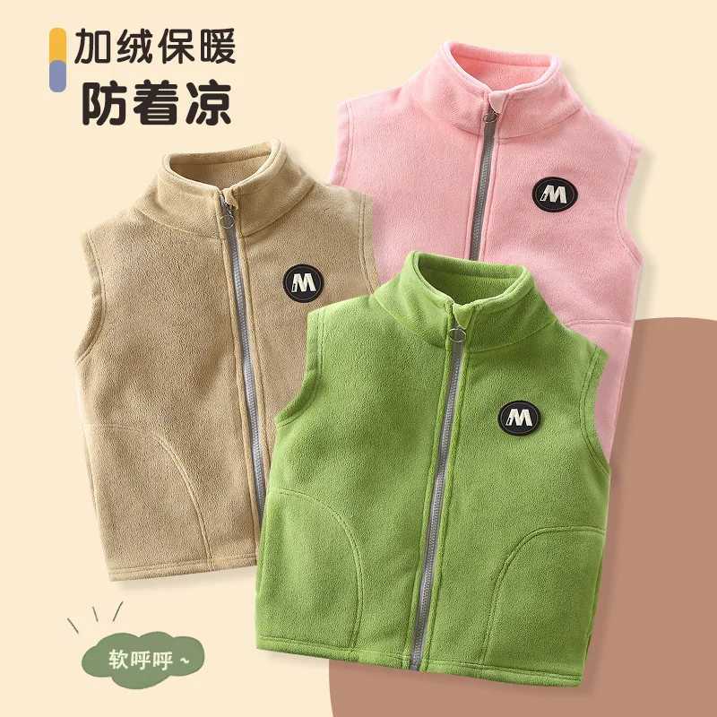 Baby girl sleeveless vest childrens thick vest 2023 autumn and winter adolescent warm jacket childrens wool jacket clothingW240724