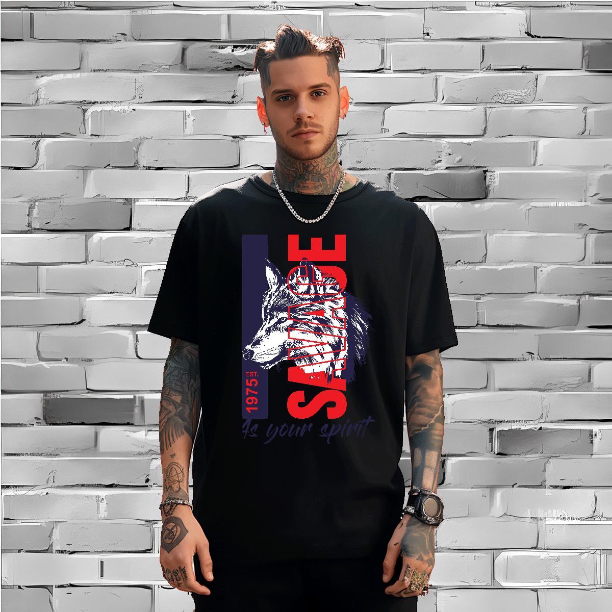 T Shirt For Man 230g Pure Cotton wolf Beach Breathable Short Sleeve Custom Print Plus Size Tshirts Free Shipping Wholesale Tops