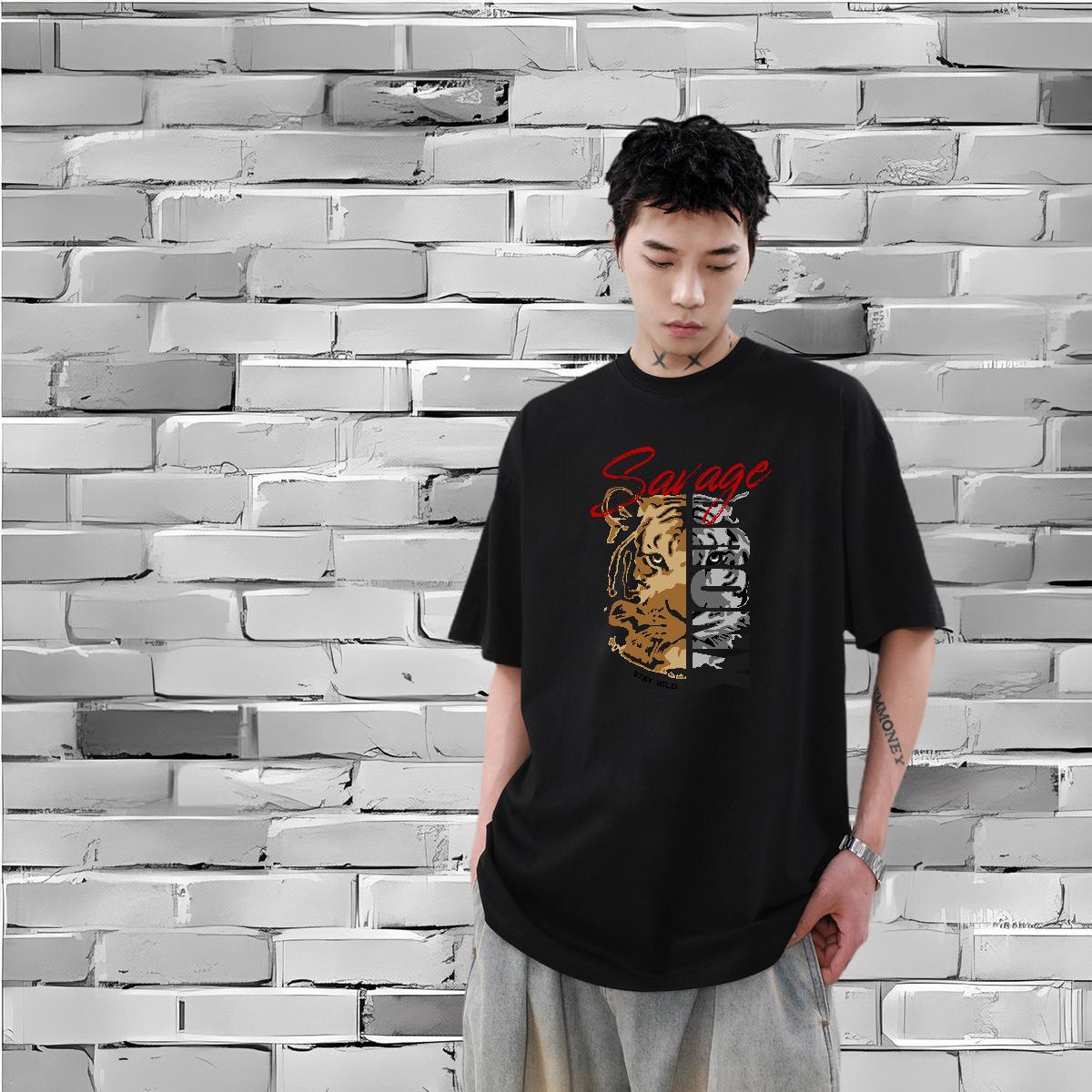 Wholesale T-Shirts for Men 230g Pure Cotton Sport Clothes Breathable Short Sleeve Brand Men Tshirts Floral Print