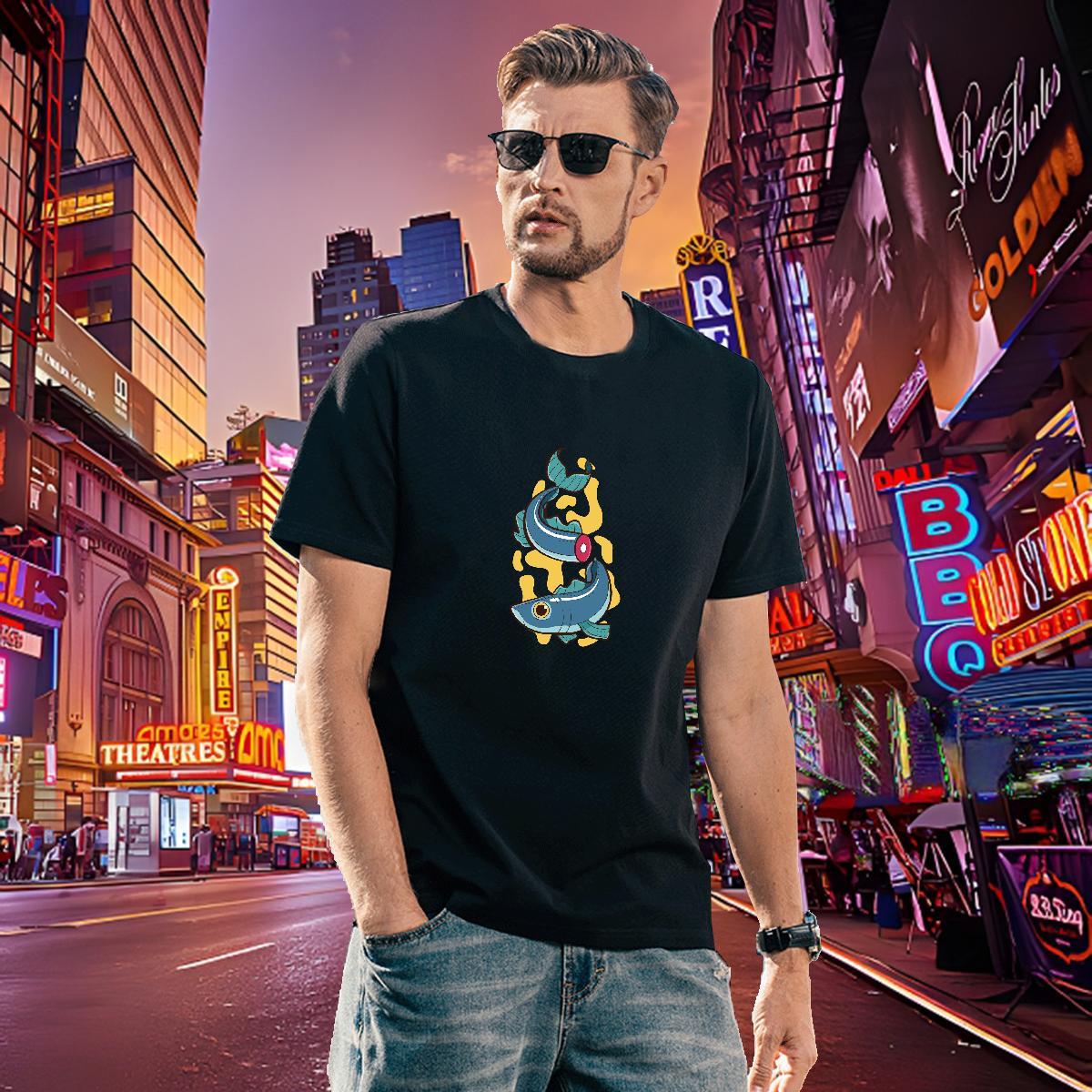 Classic Men Tees 230g Cotton fish Men T Shirts Daily Outfit Round Neck Short Sleeve Custom Anime 2024 Summer Tee Shirt