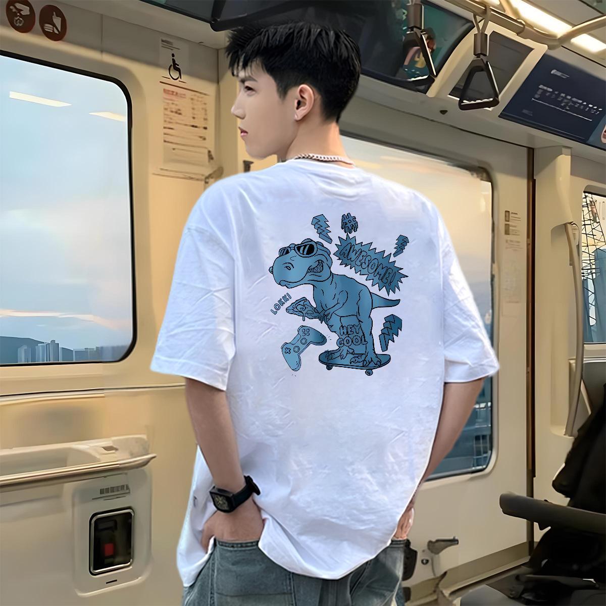 2024 DIY T Shirts Men 100% Cotton 230g dinosaur Summer Casual Tops Tees Short Sleeve O-Neck High Quality Tshirt for Man Woman Custom Print Oversized