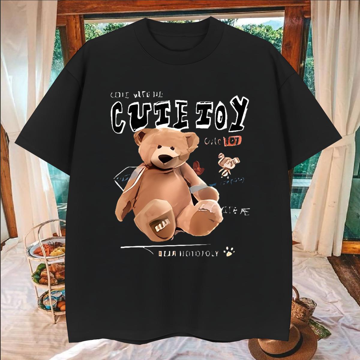 New Mens T Shirts 230g Pure Cotton bear Sports Casual Tops Shirt Breathable Soft Comfortable Men Clothes T-Shirt Oversized