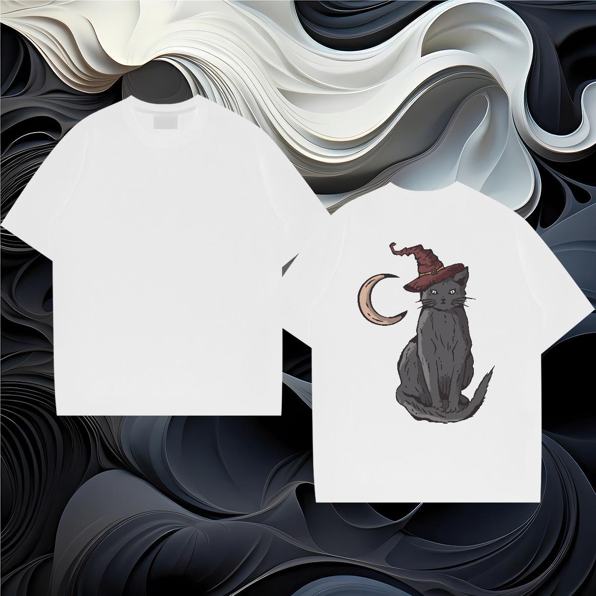 2024 Summer T Shirts Men 230g Cotton cat Summer Casual Wear Breathable Short Sleeve Loose Tshirts Custom Big Size
