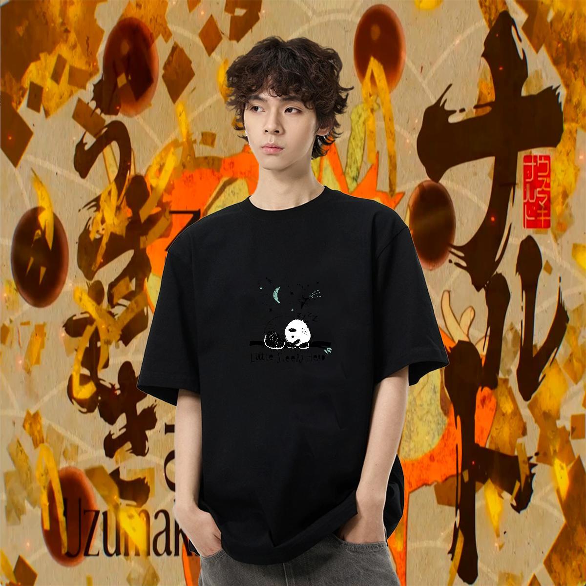 Loose Couples T Shirts 230g Pure Cotton Anime Printing Street letter Black White Round Neck Short Sleeve Fashion New T shirt Tops