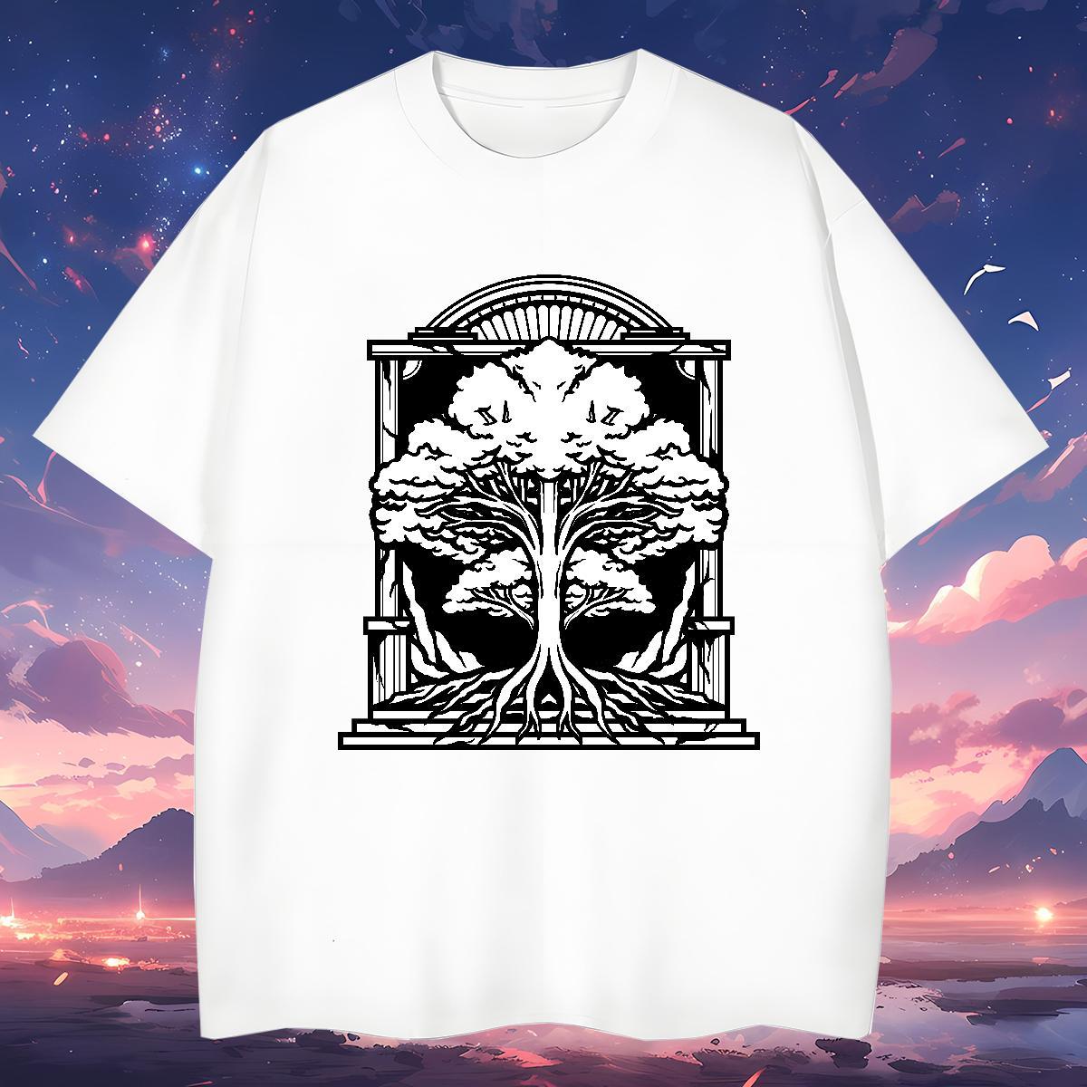 T Shirts Men 230g Pure Cotton tree High Street Hip Hop Crew Neck Custom Print Plus Size Men Tshirts Customized Brand Wear