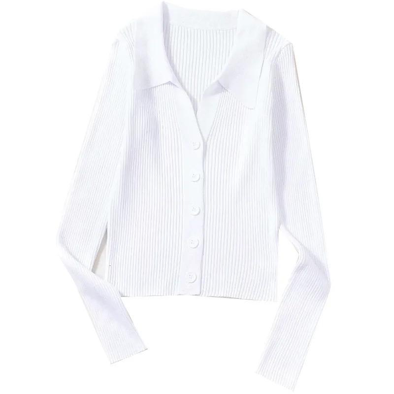 Ladies Buttons Sexy V Neck Long Sleeve POLO Neck Knit Cardigan Sweater Women Lapel Slim Tops 240806