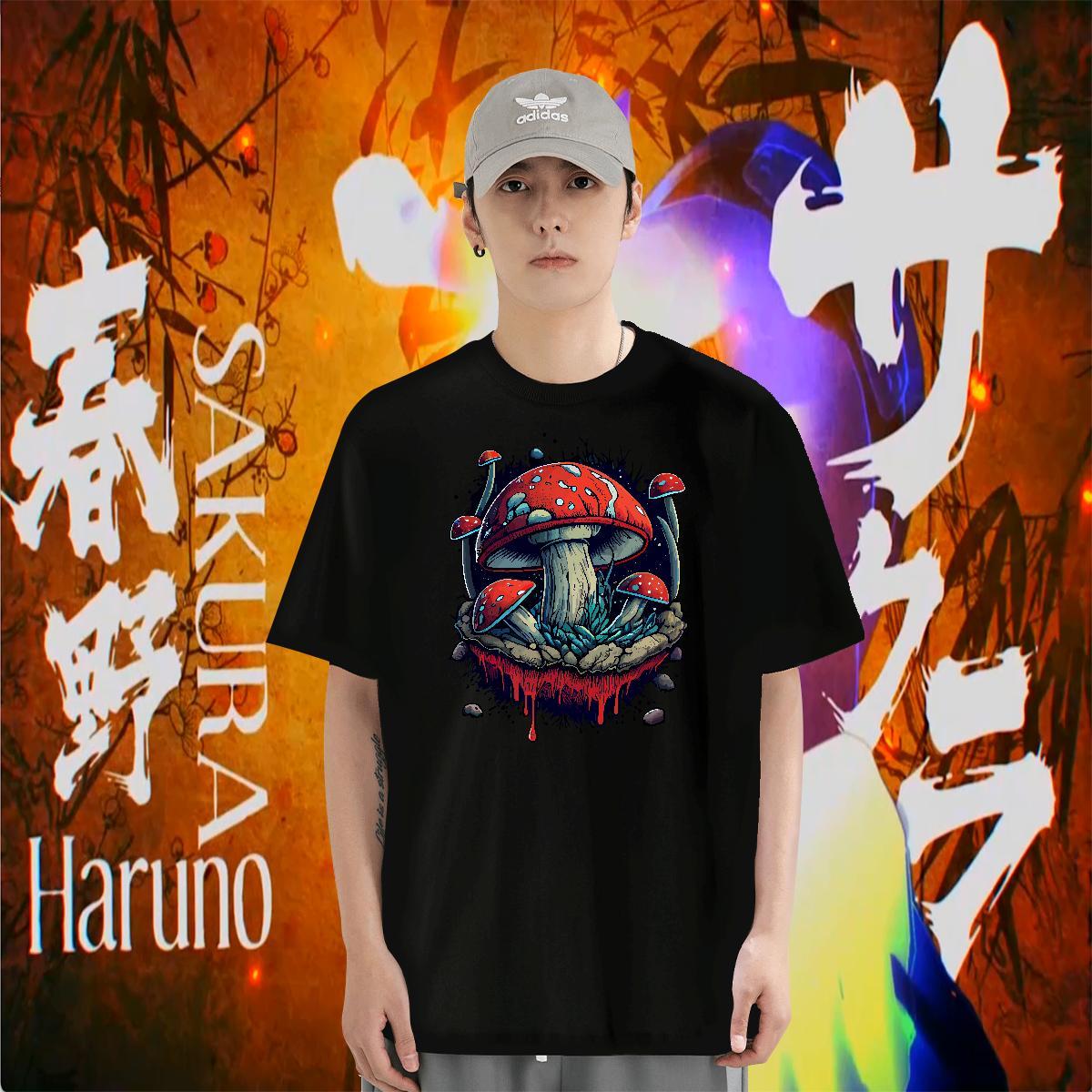 Man T Shirts 230g Pure Cotton mushroom Street Casual Breathable Crew Neck Custom Printing Tshirts Brand Loose Fit Tops Shirt