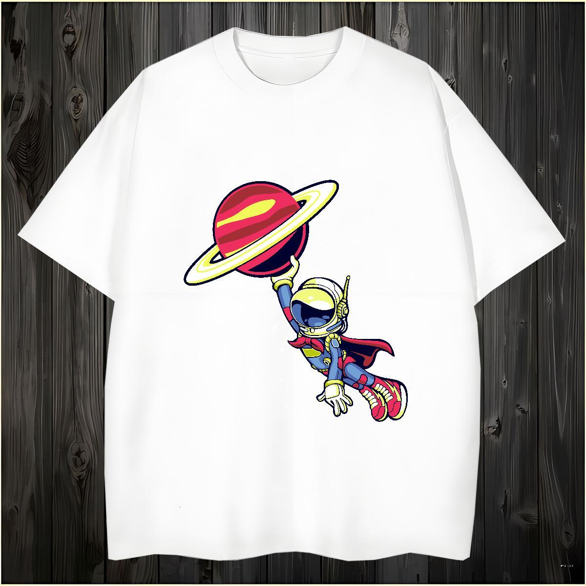 T-Shirts 230g Pure Cotton cosmonaut Casual Daily Wear Breathable Customized Men Tops Tees Wholesale Cool Tee Shirt