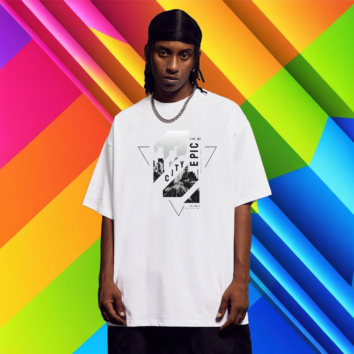 Classic Casual T Shirts Men 230g Cotton Tall buildings, streets Hip Hop Street Tee Shirt Breathable Short Sleeve Soft Couples T Shirts Oversized 3XL 4