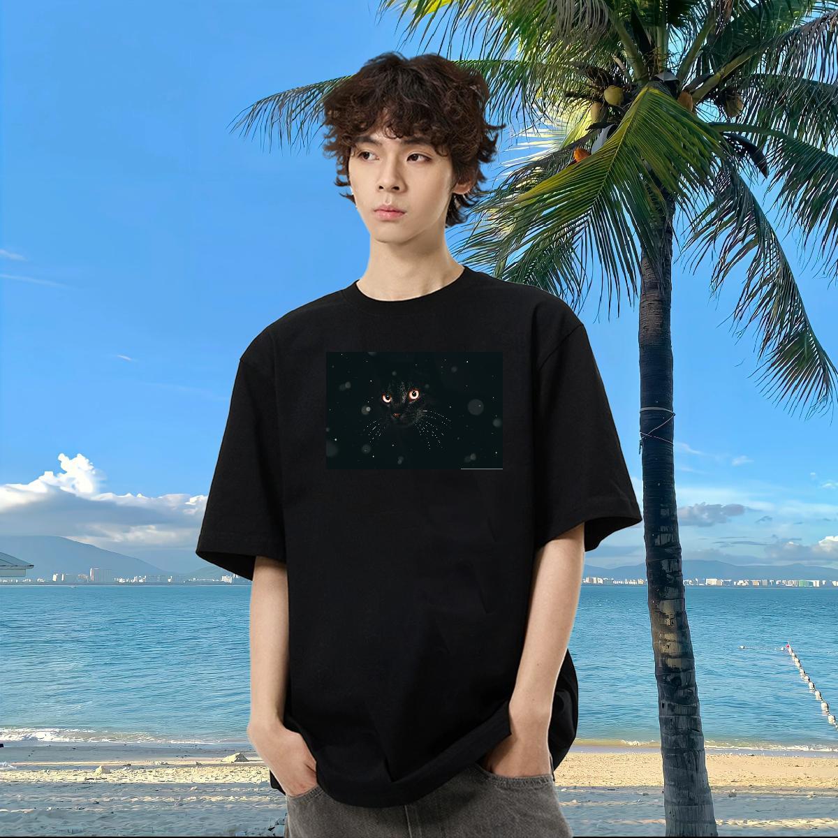 2024 Summer Man T Shirts 230g Cotton cat Outdoor Polos Crew Neck Cool Men Tees Custom Anime