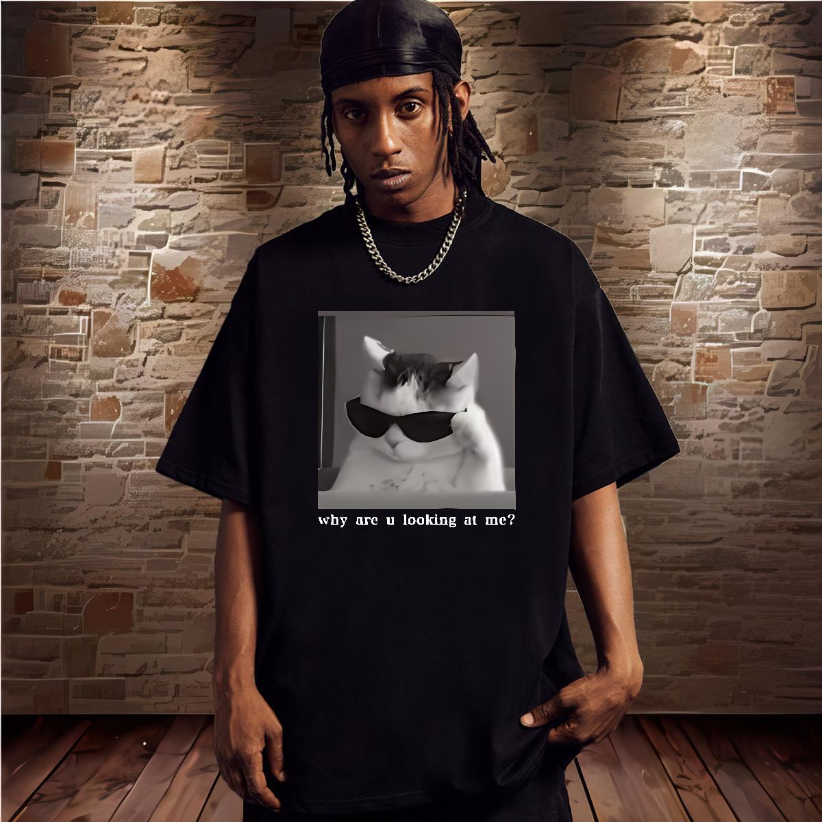 Man T Shirts 230g Pure Cotton cat Sport Short Sleeve Soft Anime Print Men Tees Classic Loose Fit Tops