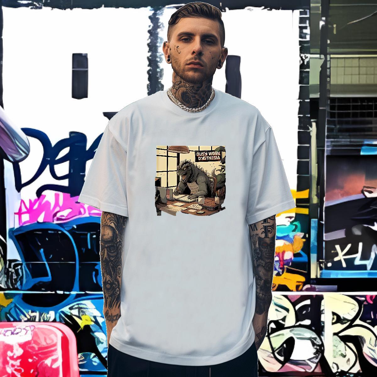 T-Shirts 230g 100% Cotton dinosaur Street Wear O-Neck Short Sleeve Oversized 3XL 4XL Men Tees Wholesale Brand Top Tees