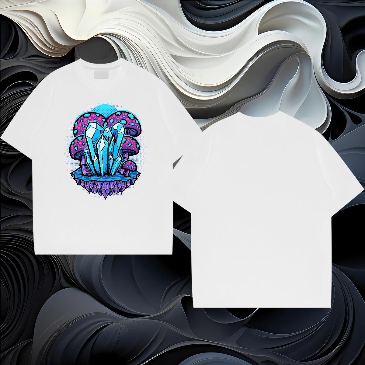 2024 DIY T-Shirts for Men 230g 100% Cotton mushroom Street Tops Tees Short Sleeve O-Neck Designer Tshirts Cartoon Printing L-4XL