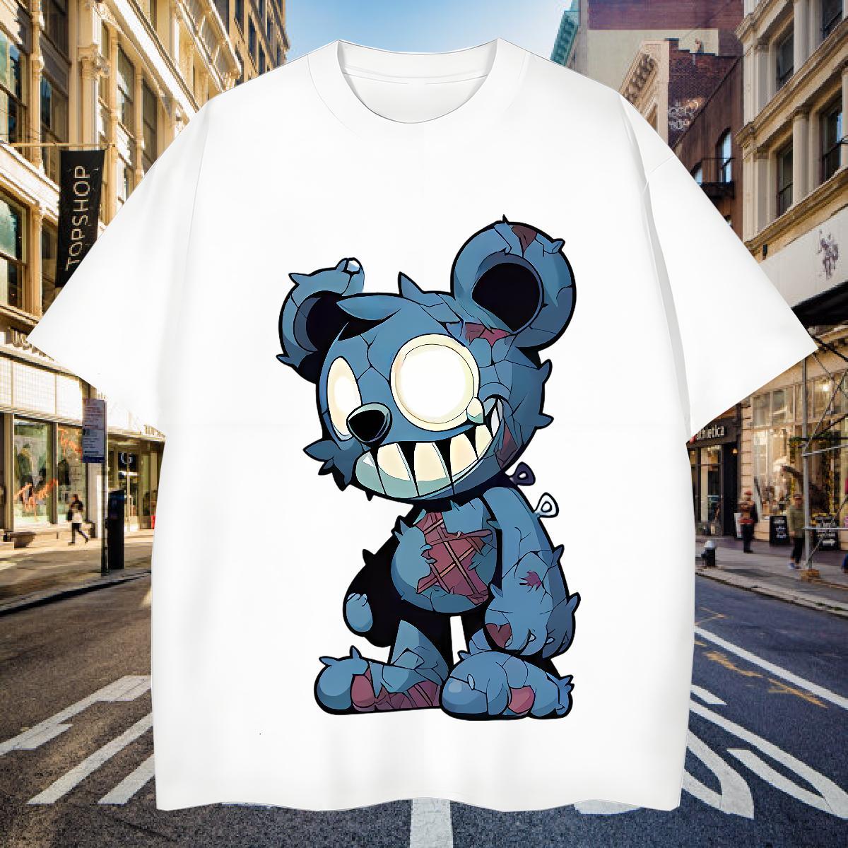 T-Shirts 100% Cotton 230g bear Hip Hop Breathable Soft Oversized Couples T Shirts New Loose Tee Shirt