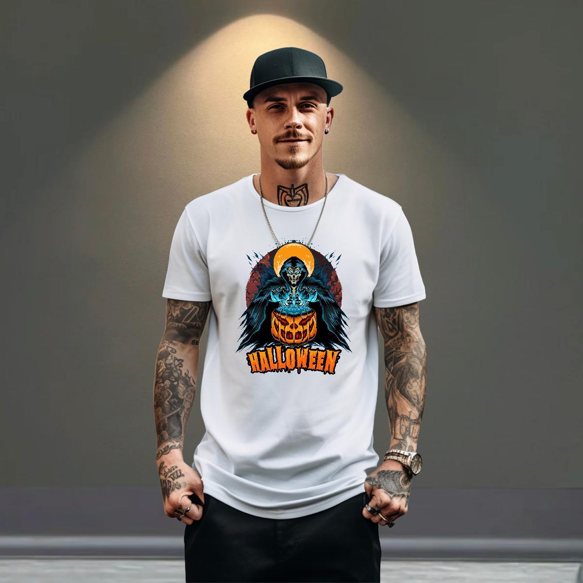 2024 New T Shirts Men 230g 100% Cotton Halloween Hip Hop Tees Shirts Breathable Short Sleeve Cool Men Tops Tees DIY Logo Oversized
