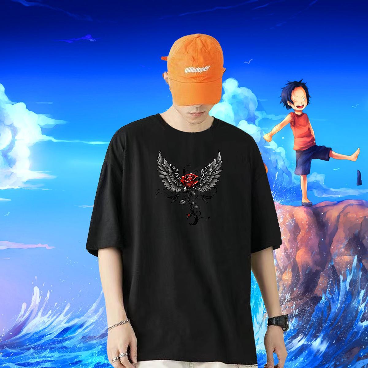 Wholesale T shirt 230g Cotton rose Casual Beach Tshirts Short Sleeve Soft Brand Men Tshirts DIY Printed