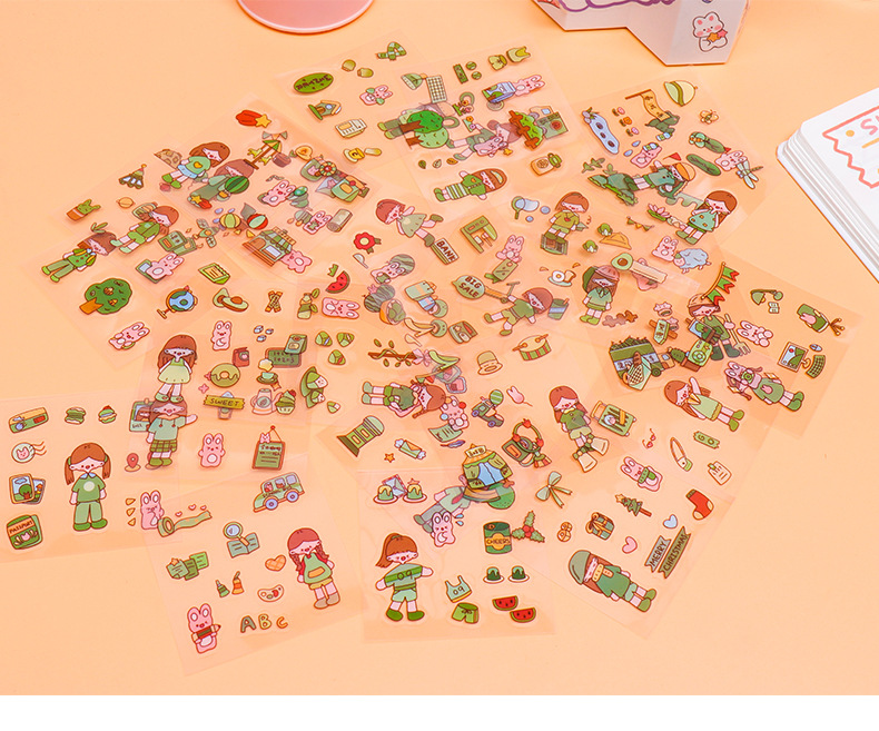 Cartoon tent sticker set with strong creativity PET waterproof stickers cute water cup Guka stickers wholesale