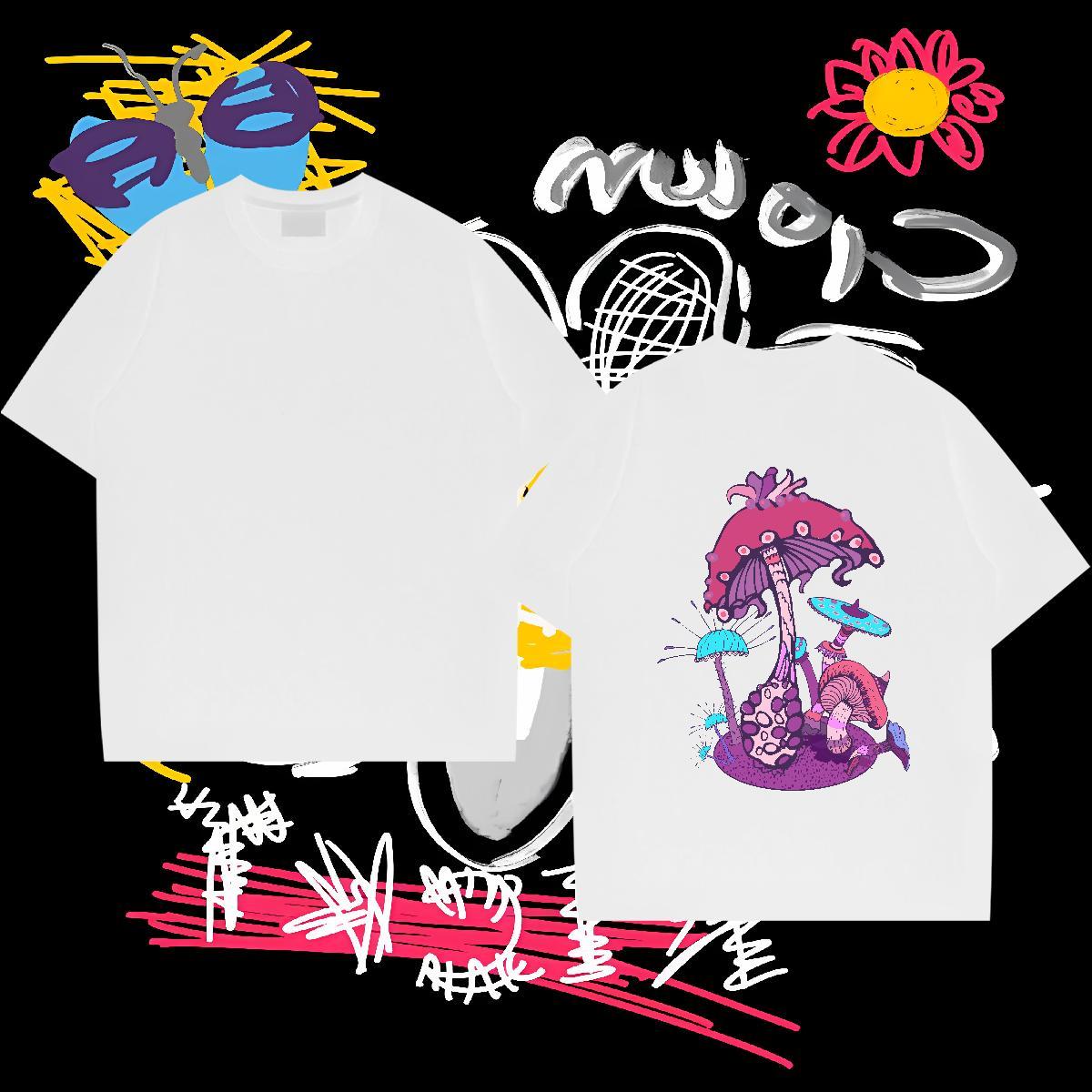 Casual New T-Shirts for Men 230g Pure Cotton mushroom Outdoor Tops Tees Short Sleeve Soft Comfortable Men Tees Customized Print