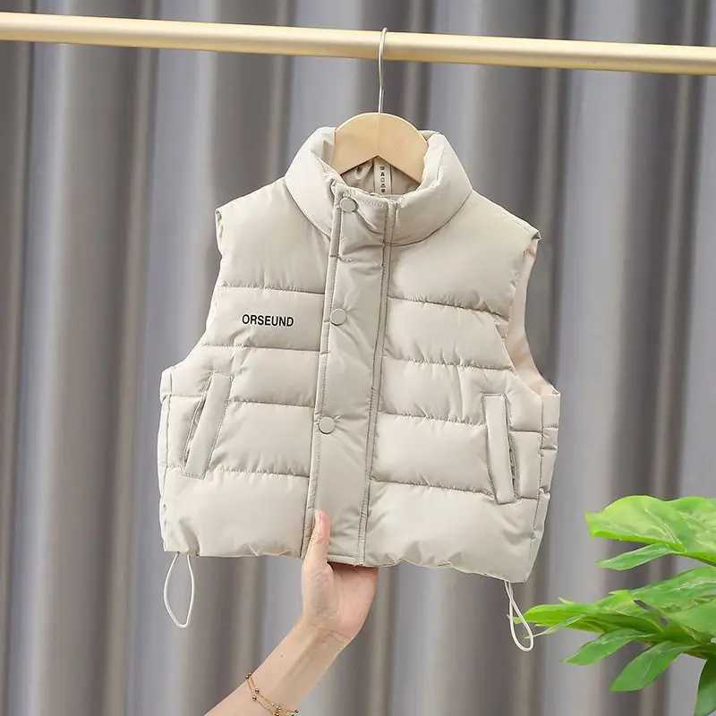 Autumn and Winter Childrens Down Cotton Vest Baby Girl Boy Thick Warm Wool Single Chest Flip Collar 3-10 YearsW240724