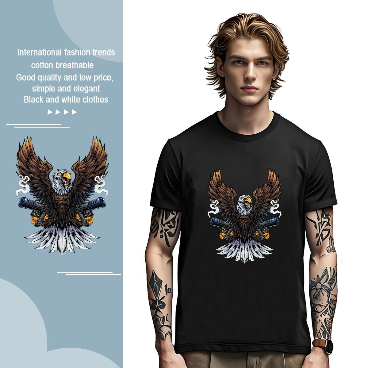 Mens T Shirts 230g Pure Cotton eagle Home Outdoor Breathable Short Sleeve Asian Size Men Tops Tees Stylist High Quality Polos