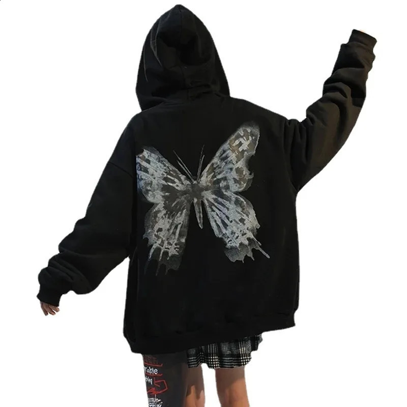 Gothic Graphic Print Jackets Women Y2K Zip Up Hoodies Streetwear Sweatshirts Hip Hop Tops Loose Harajuku Casual Coats 240806