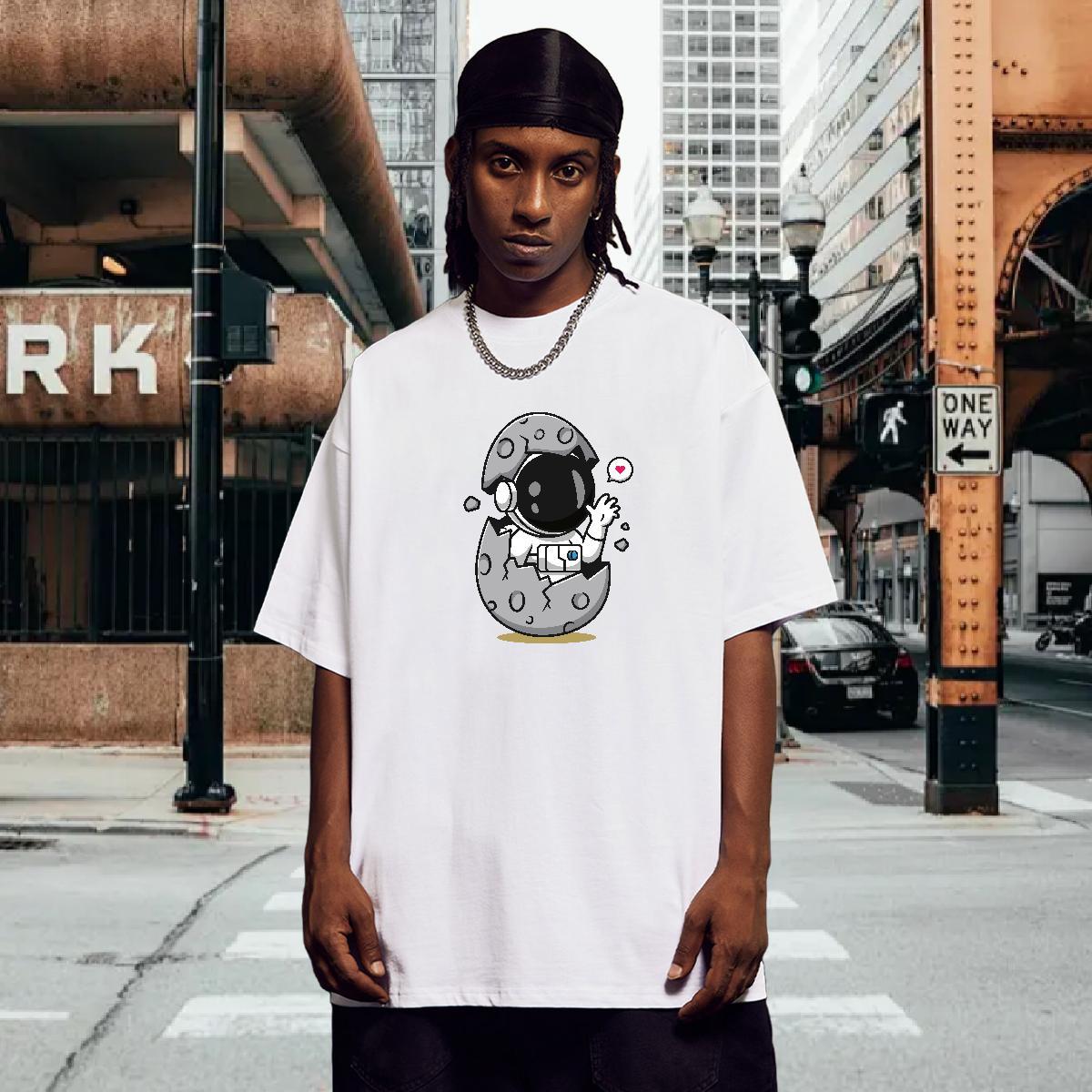 Man T Shirts 230g Cotton cosmonaut Casual Beach Crew Neck Breathable Oversized 3XL 4XL Mens Tshirts Brand High Quality Tops