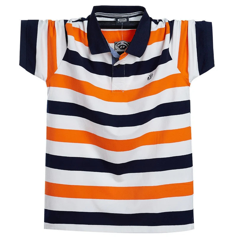 Men Polo Shirt Summer Mens Casual Breathable Plus Size 5XL 6XL Striped Short Sleeve Polo Shirt Pure Cotton Fashion Men Clothes 240806