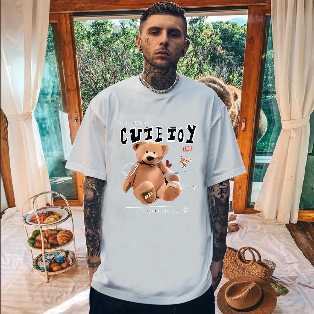 New Mens T Shirts 230g Pure Cotton bear Sports Casual Tops Shirt Breathable Soft Comfortable Men Clothes T-Shirt Oversized