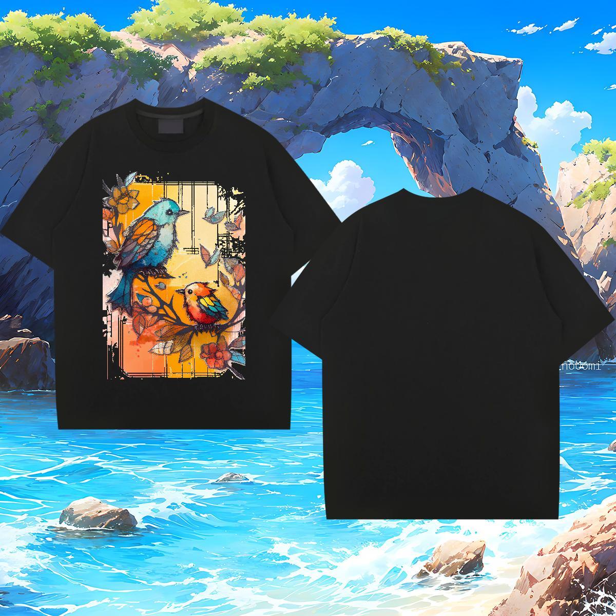 T-Shirts for Men 230g Cotton bird Sports Casual Breathable Short Sleeve DIY Printed Men Tees 2024 Free Shipping Clothings