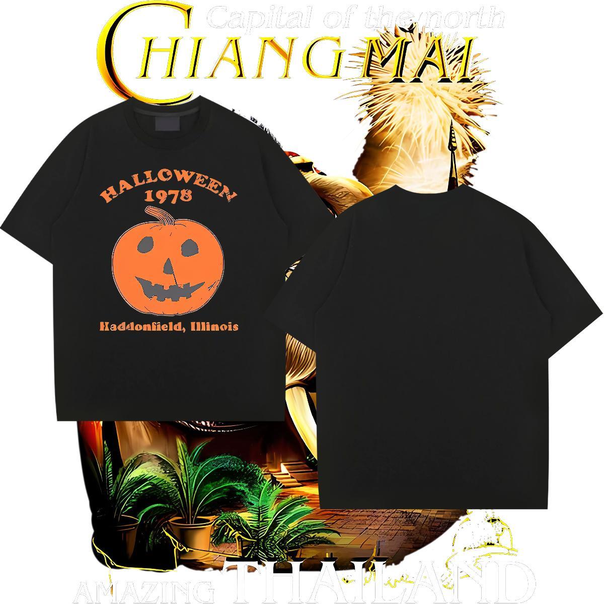 Loose Fit Men Clothes T-Shirt 230g Pure Cotton halloween T shirt Hip Hop Street Breathable Crew Neck Skull Fashion Top Tees