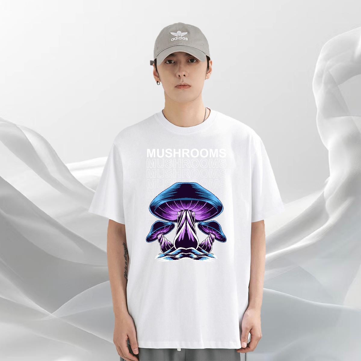 Free Shipping Men Tops Tees 230g Cotton Daily Wear mushroom DIY Printed O Neck Short Sleeves Fashion Designer T-Shirts for Men Tops Shirt