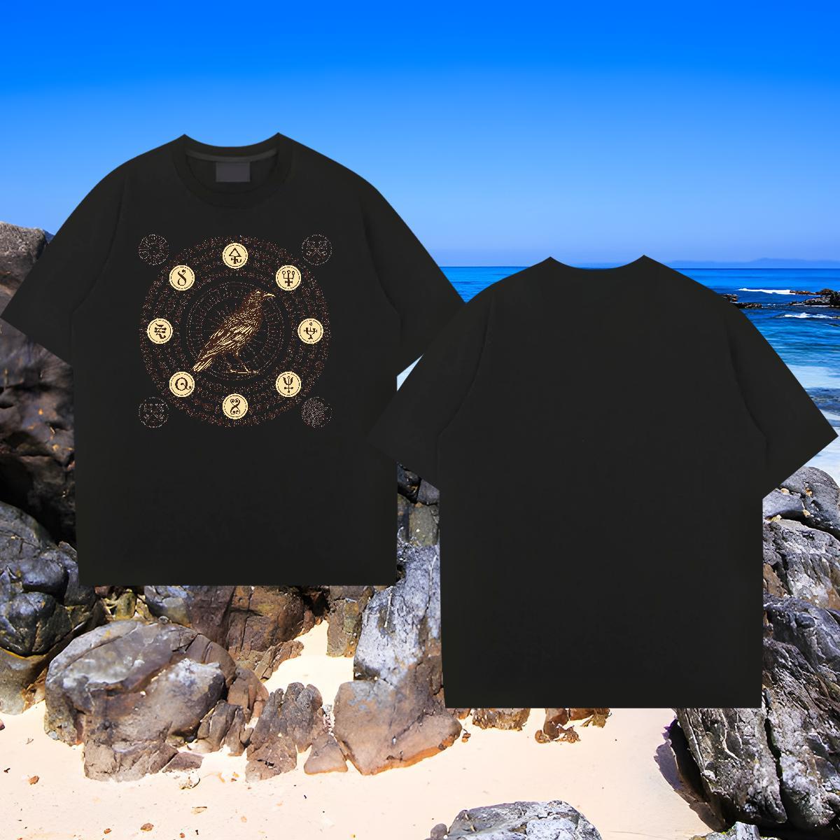 Loose Men Clothes T-Shirt 100% Cotton 230g bird T Shirts Men Street Wear Short Sleeve O-Neck Skull Fashion Designer Tops Shirt