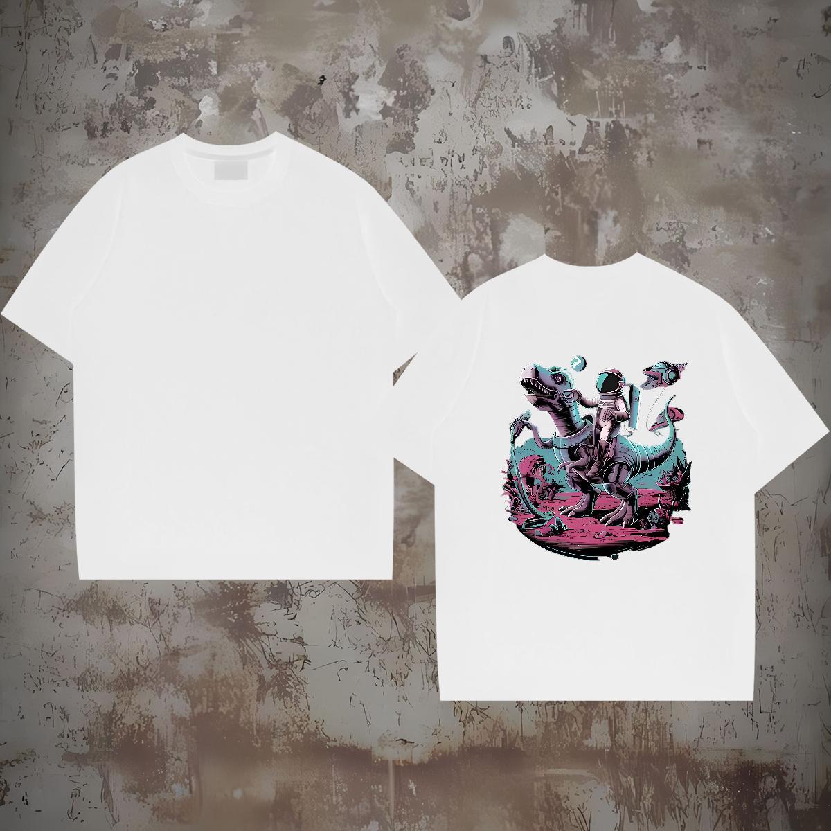 Popular Men Clothes T-Shirt 230g Pure Cotton dinosaur Men T Shirts Daily Outfit Breathable Short Sleeve Plus Size Custom DIY Customized Tees