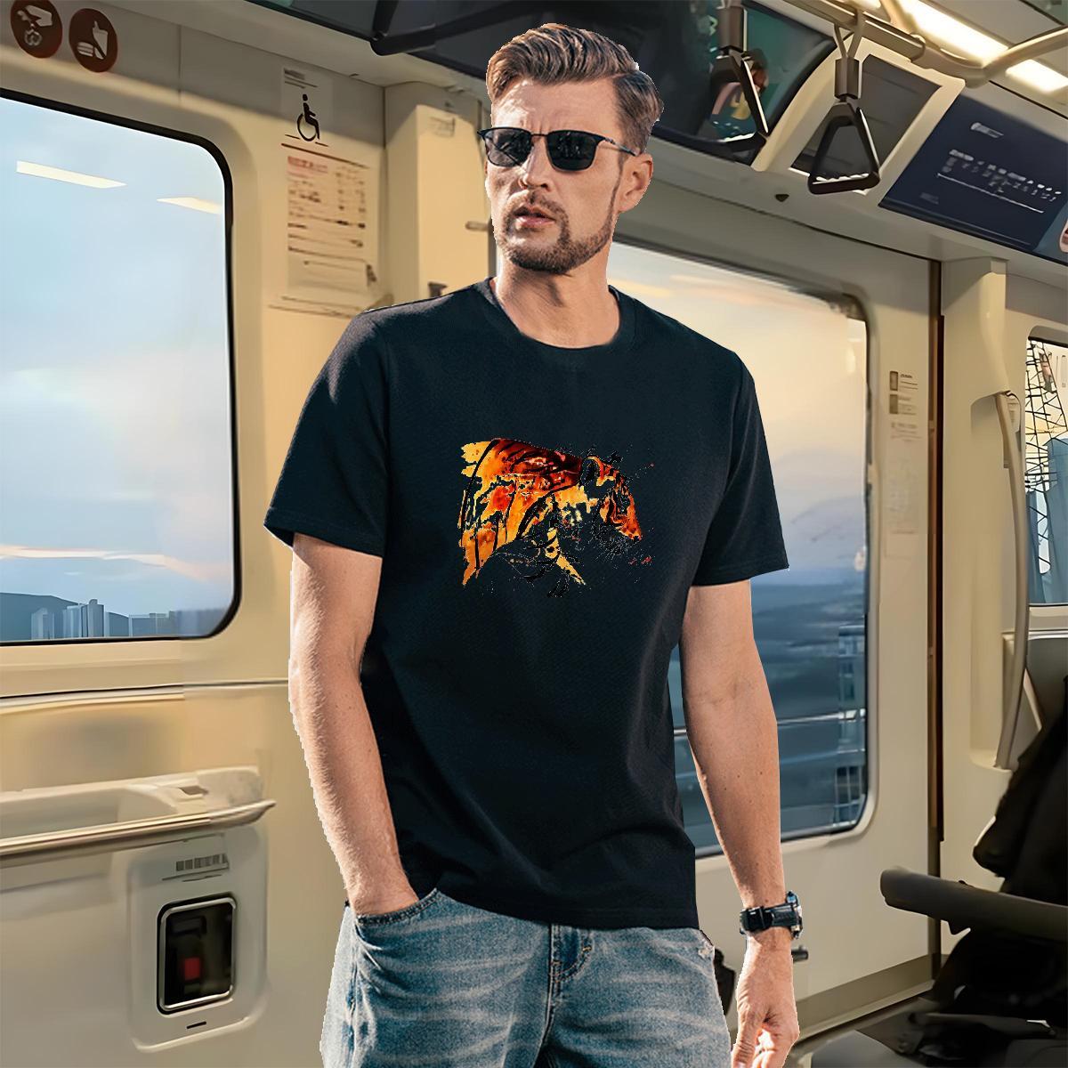 2024 New T Shirt For Man 230g 100% Cotton tiger Sport Clothes O-Neck Short Sleeve Comfortable Men Tees Plus Size Cartoon