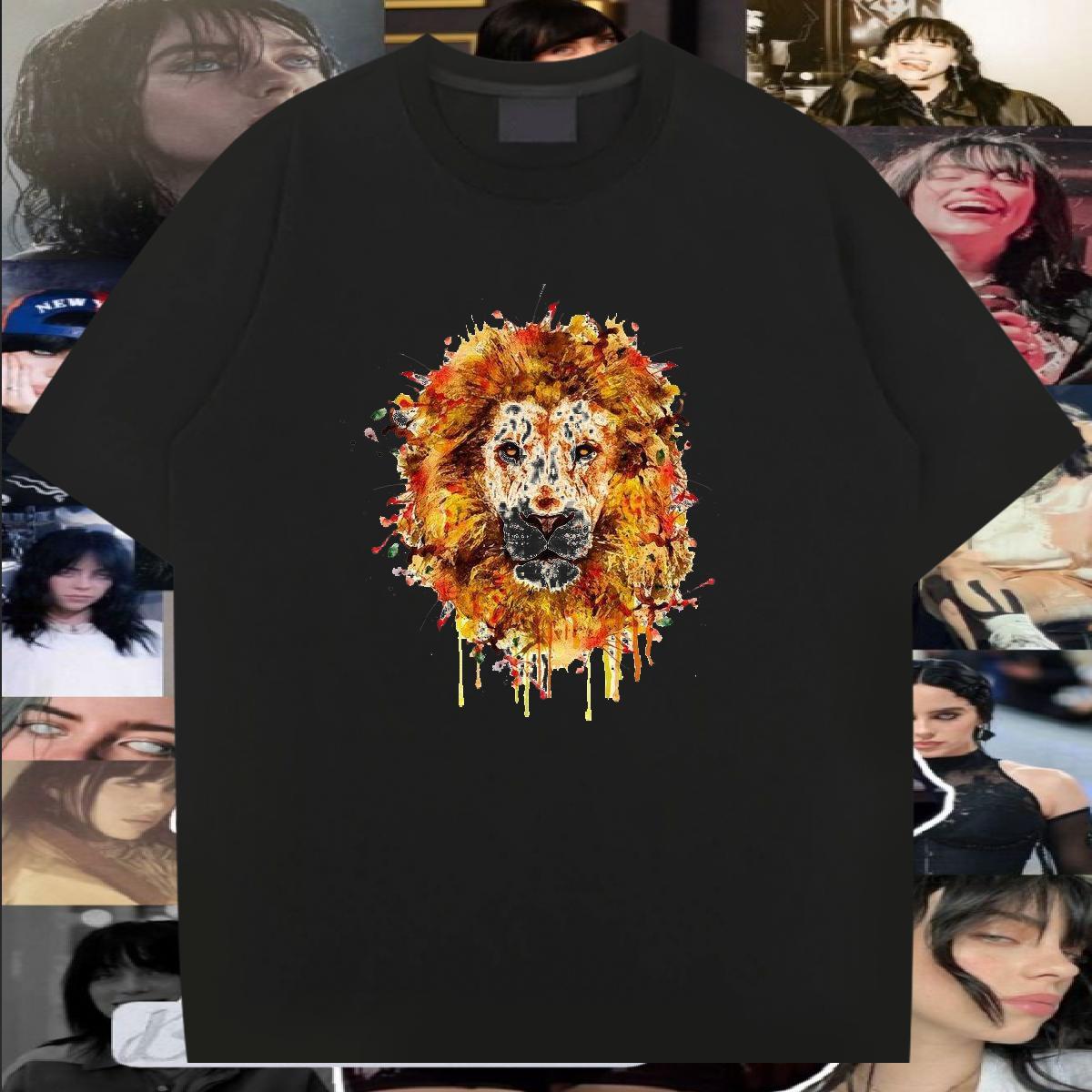 2024 DIY T-Shirts for Men 100% Cotton 230g lion Outdoor Wear Breathable Short Sleeve Classic Men Tshirts Plus Size Custom