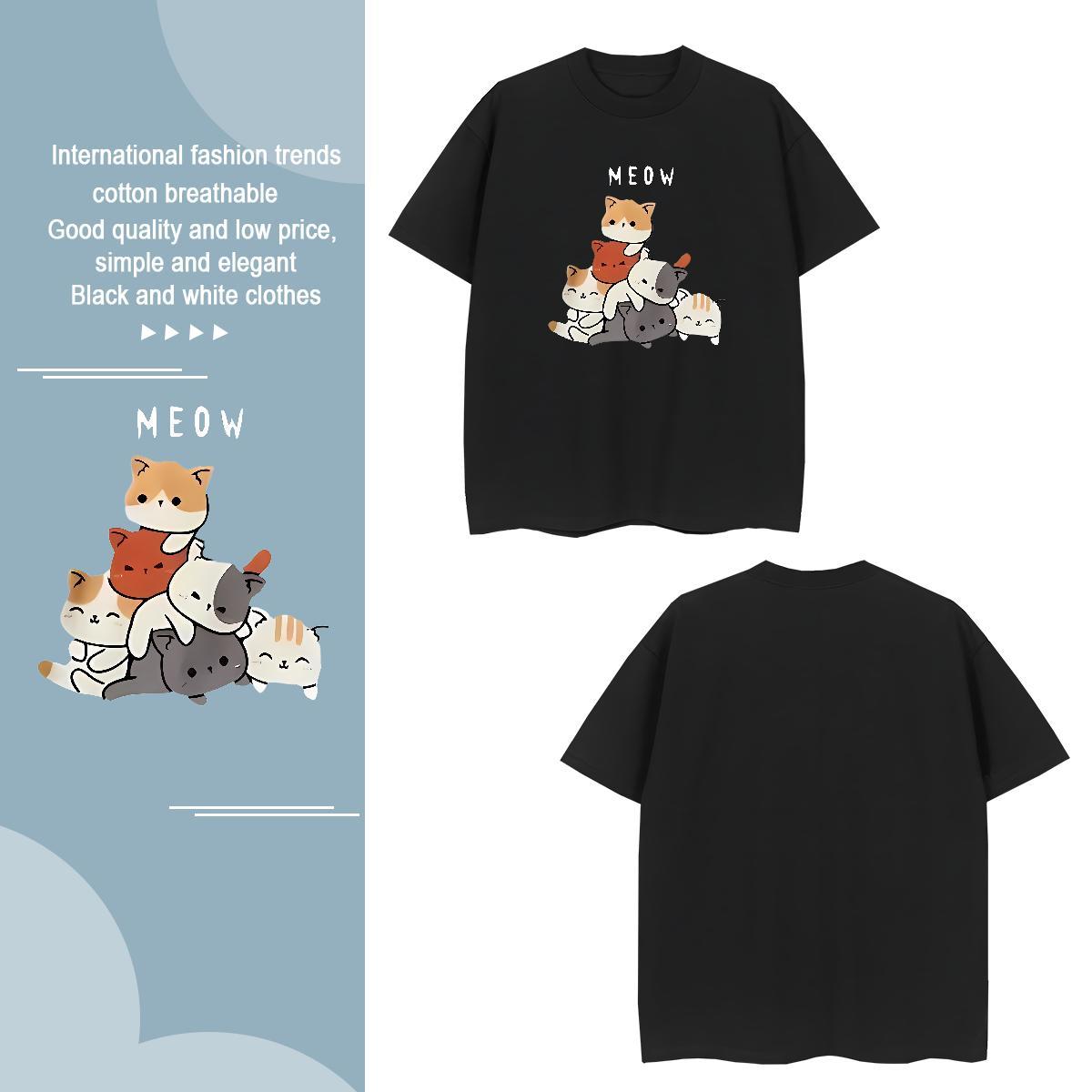 T-Shirts for Men 100% Cotton 230g cat Sports Casual Breathable Crew Neck Oversized Tshirts Classic Casual Comfortable Tops Shirt