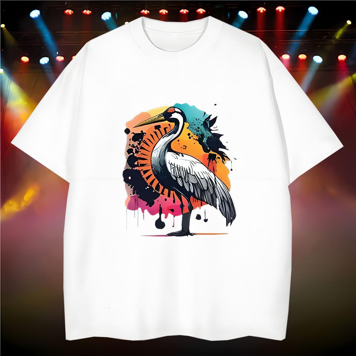 T-Shirts 230g Pure Cotton bird Casual O-Neck Short Sleeve Custom Big Size Mens Tshirts 2024 New Comfortable Tops