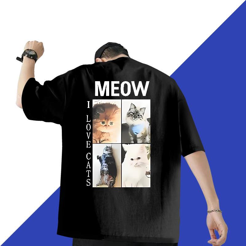 Fashion Casual T Shirt For Man 230g 100% Cotton cat Anime Printing Street Tops O-Neck Short Sleeve Free Shipping Men Tshirts Oversized 3XL 4XL