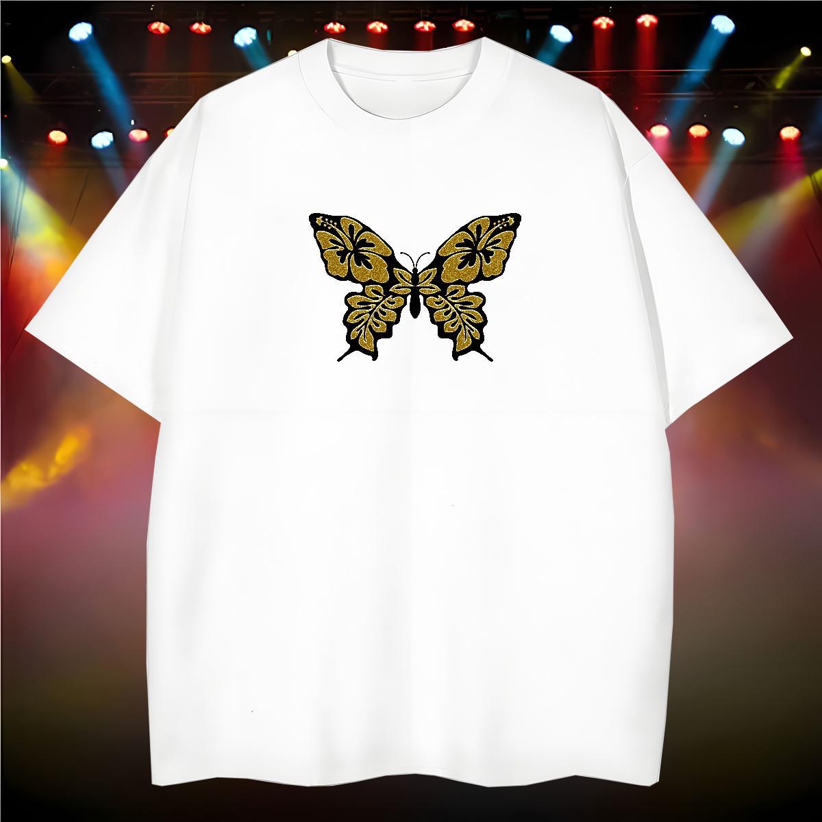 2024 Summer Mens T Shirts 230g 100% Cotton Butterfly High Street Hip Hop Clothings Breathable Cool Design Men Tees Customized Print